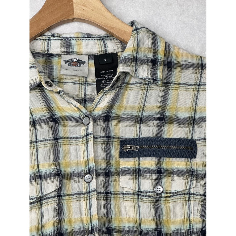 Harley Davidson Women Plaid Long Sleeve Button Up Zipper Accent Size small
